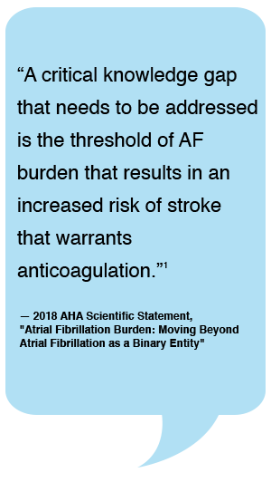 A critical knowledge gap that needs to be addressed is the threshold of AF burden that results in an increased risk of stroke that warrants anticoagulation.